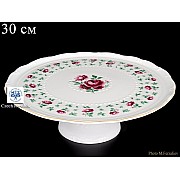 Тарелка для торта на ножке 30 см Офелия Плетистая роза Лагуна Отводка золото MZ