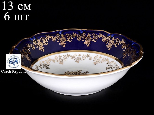 Набор салатников 13 см Офелия Золотая роза Кобальт Мелкий узор MZ 6 шт