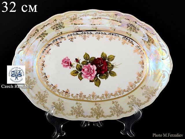 Блюдо овальное 32 см Офелия Роза перламутр MZ