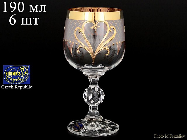 Набор бокалов для вина Золотой узор Bohemia Crystal 190 мл 6 штук