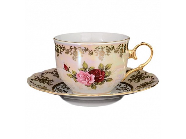 Набор чайных пар 250 мл Офелия Роза перламутр MZ (6 пар)