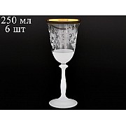 Набор бокалов для вина 250 мл Анжела Ледяной узор отводка золото R-G Bohemia Crystal 6 шт