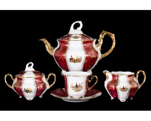 Чайный сервиз Охота Красная Барокко Royal Czech Porcelain