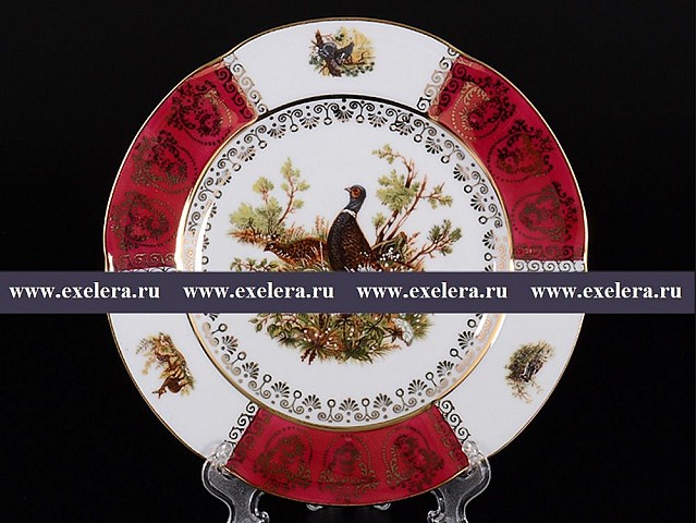 Набор тарелок 19 см Охота Красная Барокко Royal Czech Porcelain 6 шт
