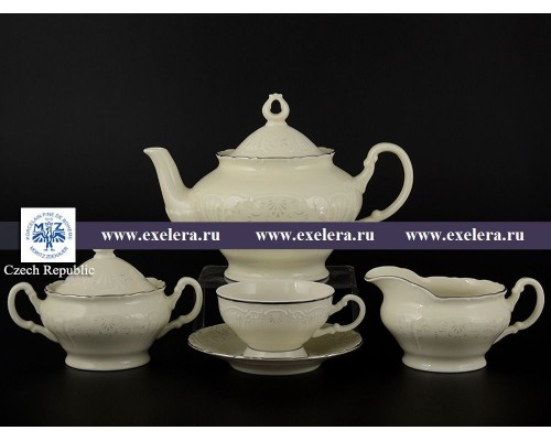 Чайный сервиз Лиана Платиновый узор слоновая кость MZ на 6 персон