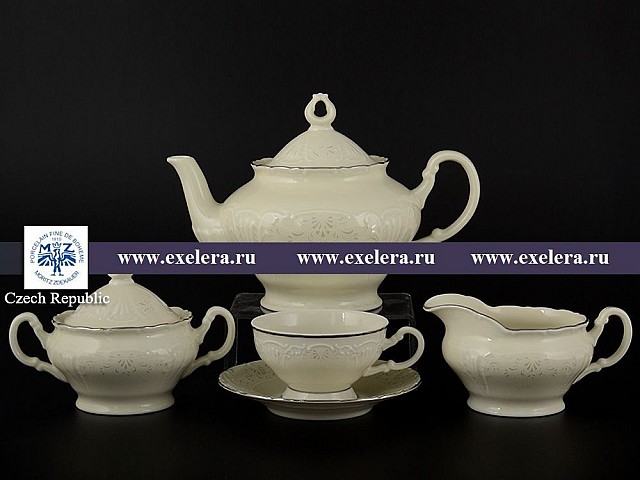 Чайный сервиз Лиана Платиновый узор слоновая кость MZ на 6 персон