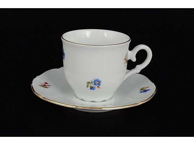 Набор кофейных пар 110 мл Офелия Мелкие цветы отводка золото MZ (6 пар)