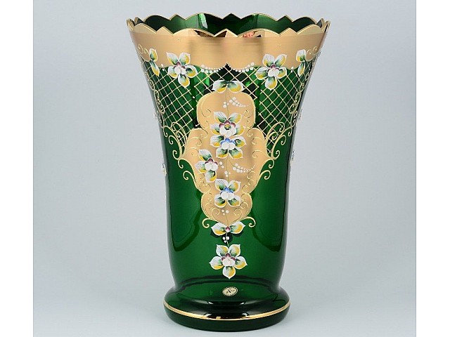 Ваза для цветов И-В зеленая Bohemia Crystal широкая 40 см