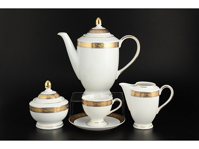 Кофейный сервиз Кристина Платиновая золотая лента Thun на 6 персон