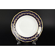 Набор глубоких тарелок 23 см Анжелика Кобальт Золотые вензеля MZ 6 шт