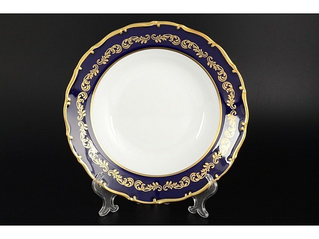 Набор глубоких тарелок 23 см Анжелика Кобальт Золотые вензеля MZ 6 шт