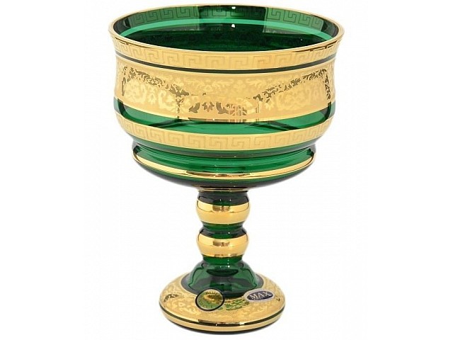 Конфетница 13 см Star Crystal Золотые узоры зеленая