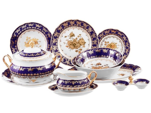 Столовый сервиз Констанция Золотая роза Кобальт 7635400 Thun на 6 персон 27 предметов