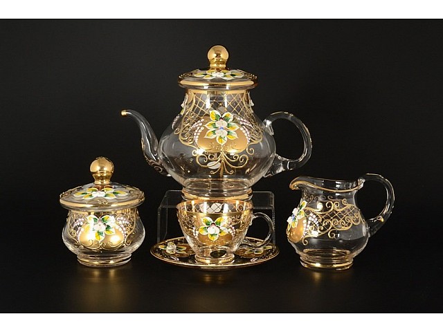 Чайный сервиз Bohemia на 6 персон 15 предметов Smalt золото И-В