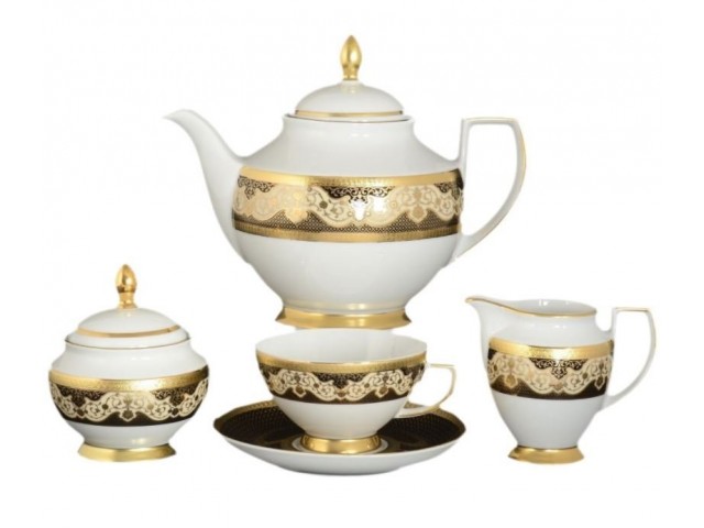 Чайный сервиз Belvedere Combi BLACK Gold Falkenporzellan на 6 персон
