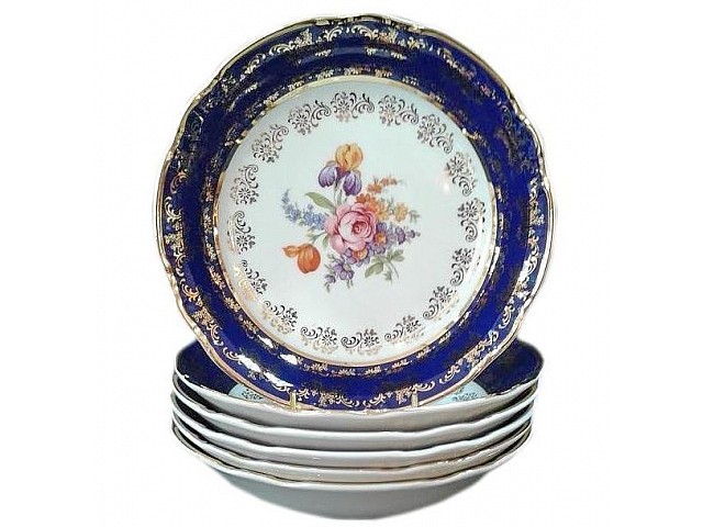 Набор салатников 19 см Констанция Кобальт Полевой цветок Thun 6 шт