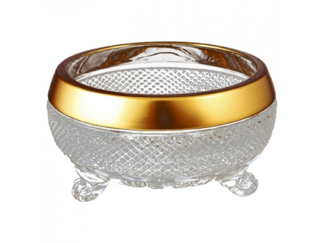 Конфетница тройножка 20 см Crystal heart Золотые полосы