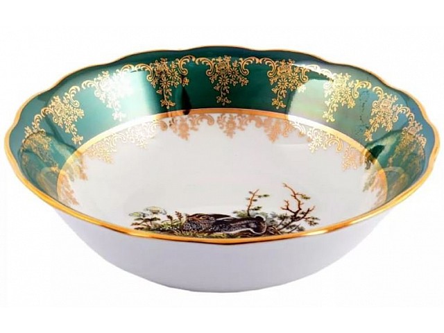 Салатник круглый 23 см Охота зеленая Корона