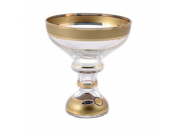 Конфетница на ножке 20 см Золотые полосы прозрачная Star Crystal