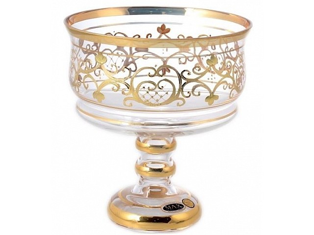 Конфетница 20 см Star Crystal Золотые узоры прозрачная
