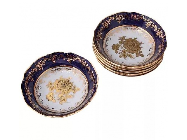 Набор салатников 16 см Офелия Золотая роза Кобальт Мелкий узор MZ 6 шт