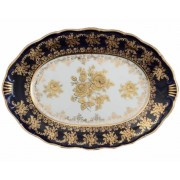 Блюдо овальное 32 см Офелия Золотая роза Кобальт Мелкий узор MZ