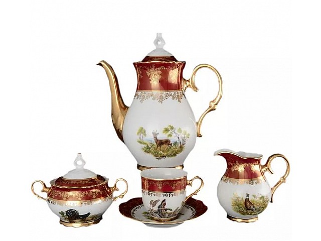 Кофейный сервиз Магнолия Охота Красная MZ на 6 персон