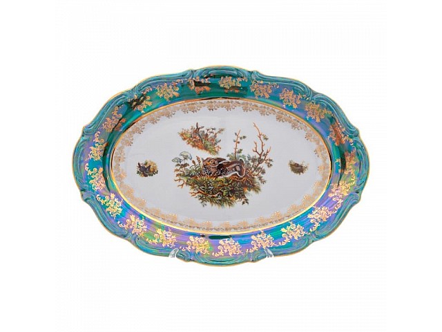 Блюдо овальное Repast Охота зеленая Мария-тереза R-L 33 см