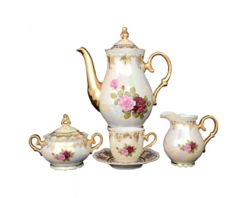 Кофейный сервиз Офелия Роза перламутр MZ на 6 персон