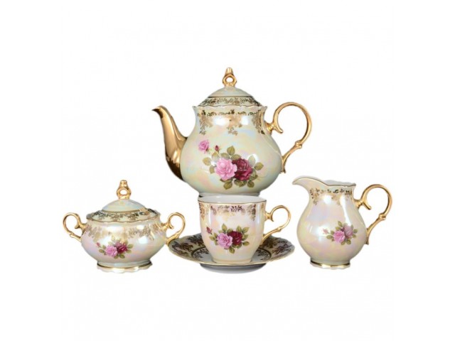 Чайный сервиз Офелия Роза перламутр MZ на 6 персон