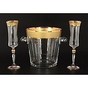 Набор для шампанского (ведерко и 2 фужера) Матовая полоса B-G фон Bohemia Crystal