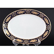 Блюдо овальное 32 см Thun Луиза Золотая роза Кобальт