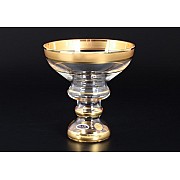 Конфетница на ножке 13 см Star Crystal золотые полосы прозрачная