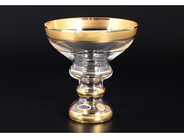 Конфетница на ножке 13 см Star Crystal золотые полосы прозрачная