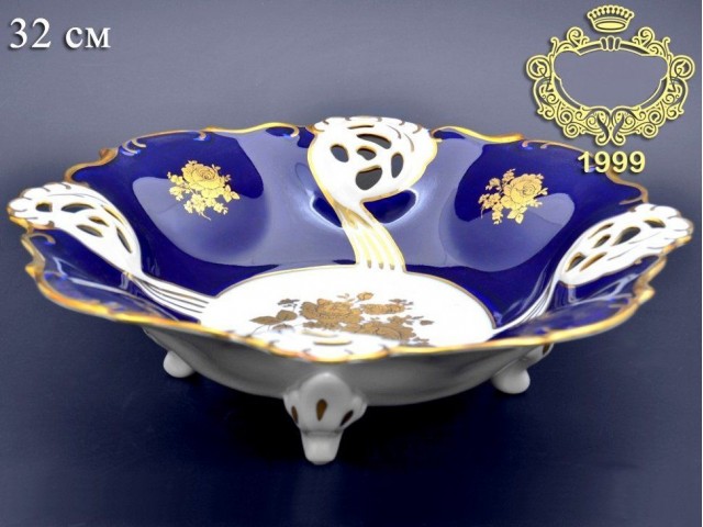 Фруктовница (Барбарина) 32 см Анжелика Золотая Роза Кобальт Отводка золото MZ