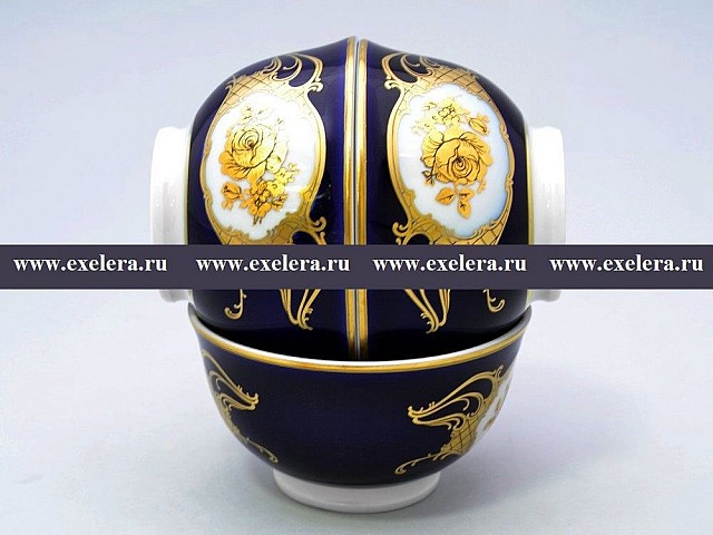 Набор пиал 13 см Анжелика Золотая роза Кобальт Винтаж MZ 6 шт