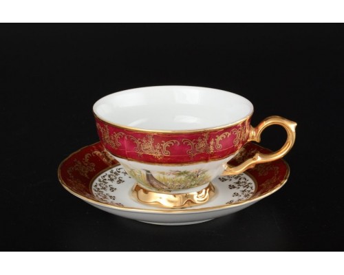 Набор чайных пар 230 мл Магнолия Охота Красная MZ (6 пар)