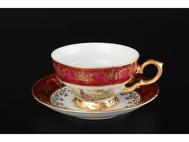 Набор чайных пар 230 мл Магнолия Охота Красная MZ (6 пар)