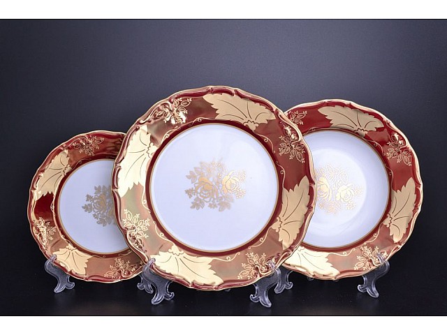 Набор тарелок Мария Луиза Кленовый лист Красный Carlsbad на 6 персон 18 шт