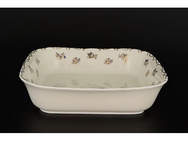 Салатник квадратный 25 см Анжелика Слоновая кость Золотая синяя роза MZ