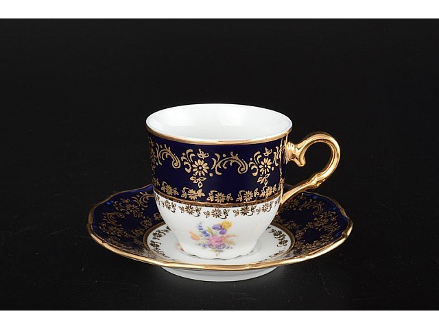 Набор кофейных пар 170 мл Офелия Полевой цветок Кобальт MZ (6 пар)