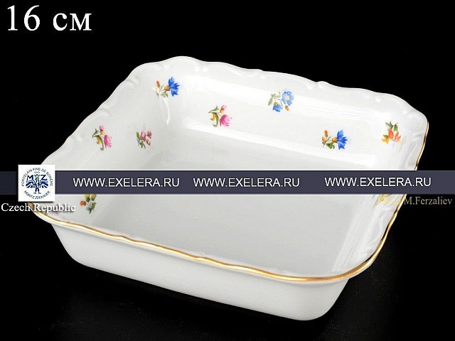 Салатник квадратный 16 см Офелия Мелкие цветы отводка золото MZ