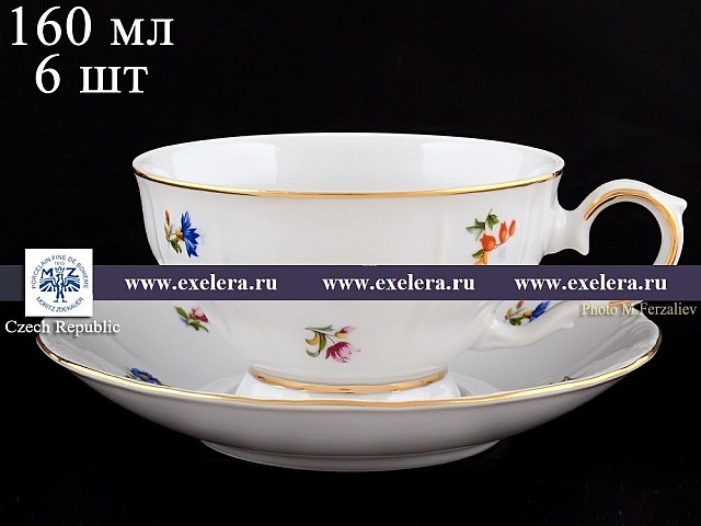Набор чайных пар 230 мл Офелия Мелкие цветы отводка золото MZ (6 пар)