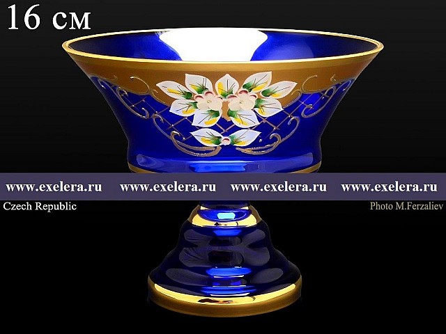 Конфетница на ножке 16 см Bohemia Лепка Синяя B-L