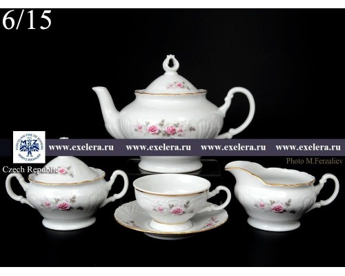 Чайный сервиз Лиана Серая роза золото MZ на 6 персон 17 предметов