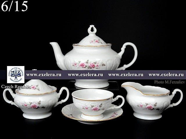 Чайный сервиз Лиана Серая роза золото MZ на 6 персон 17 предметов