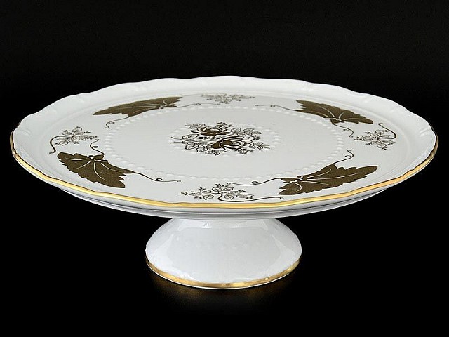 Тарелка для торта на ножке 32 см Мария Луиза Кленовый лист Белый Carlsbad