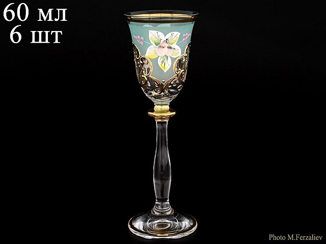 Набор рюмок для водки 60 мл Анжела U-R фон зеленый Bohemia Crystal