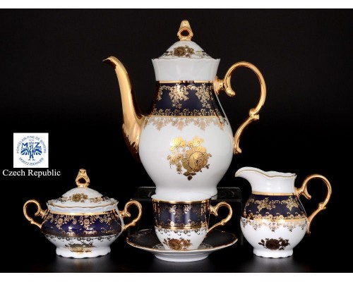 Кофейный сервиз Офелия Золотая роза Кобальт Мелкий узор MZ на 6 персон