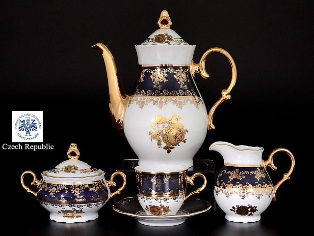 Кофейный сервиз Офелия Золотая роза Кобальт Мелкий узор MZ на 6 персон